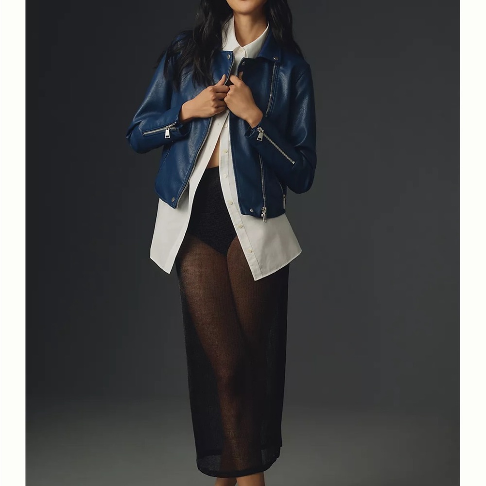 Anthropologie faux Leather Moto navy jacket size Small S